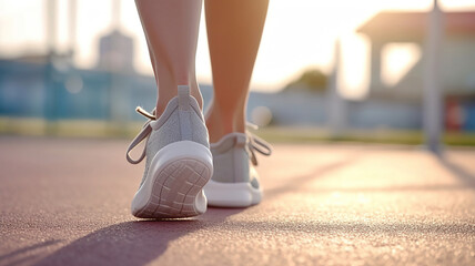 female athletic legs walking in sneakers. Generative Ai