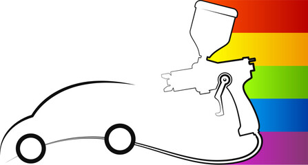 Auto painting, spray gun and colored paint