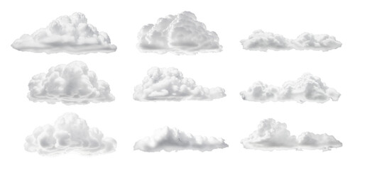 Clouds isolated set, alpha channel png, generative AI