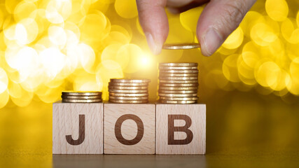 Coin stacks with word job