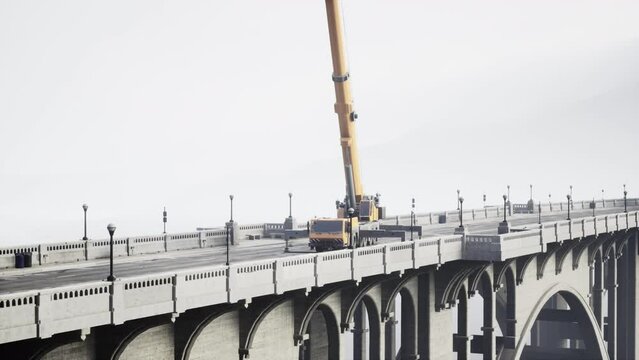 big auto crane on the bridge under constraction