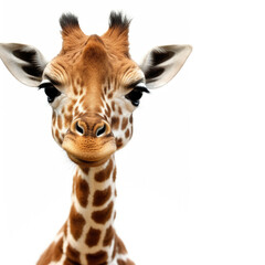 Cute baby giraffe isolated on a white background. Generative AI