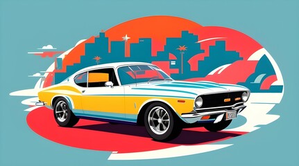 Abstract vintage style illustration of an old American sports car. Generative AI