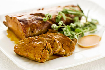 Pork fillet served for lunch