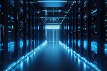 Fototapeta premium data center filled with rows of humming servers and blinking lights, created with generative ai