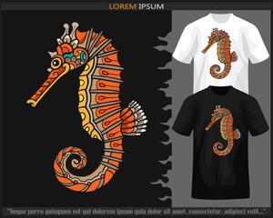 Colorful Seahorse mandala arts isolated on black and white t shirt.