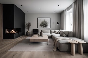 a stylish and minimalist home with sleek furniture and natural accents, created with generative ai