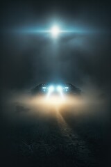 unidentified flying object, UFO over forest at dusk, science fiction concept Generative AI