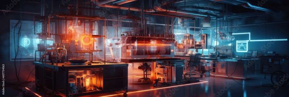 Poster a lab with a lot of equipment in it. generative ai image.