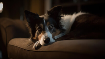 Border Collie dog reclining on a couch