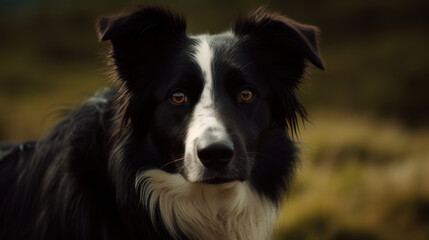 Border Collie, its coat brilliantly contrasting against a natural backdrop