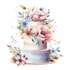 wedding cake with flowers generative ai technology