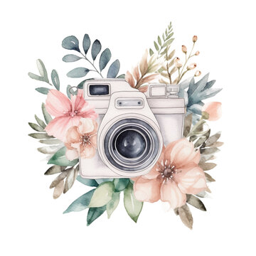 photo camera with flowers generative ai technology