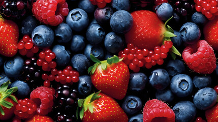 fresh berries antioxidant fruit medley of blackberries, blueberries, strawberries - obrazy, fototapety, plakaty