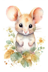 Mouse watercolor clipart cute isolated on white background