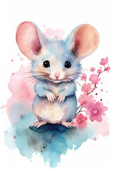 Mouse watercolor clipart cute isolated on white background