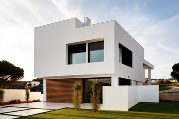 exterior of contemporary mediterranean house, with sleek and modern lines, created with generative ai