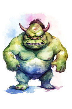 recommend clip art: ogre giant colossus watercolor clipart cute isolated on white background