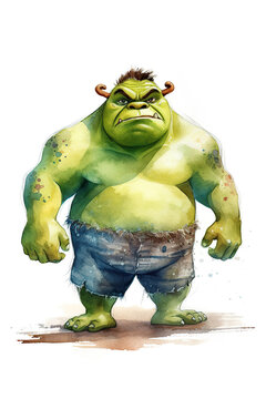 recommend clip art: ogre giant colossus watercolor clipart cute isolated on white background