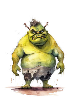 ogre giant colossus watercolor clipart cute isolated on white background