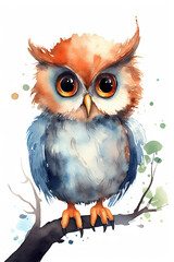 Obraz premium owl watercolor clipart cute isolated on white background