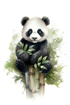 panda watercolor clipart cute isolated on white background
