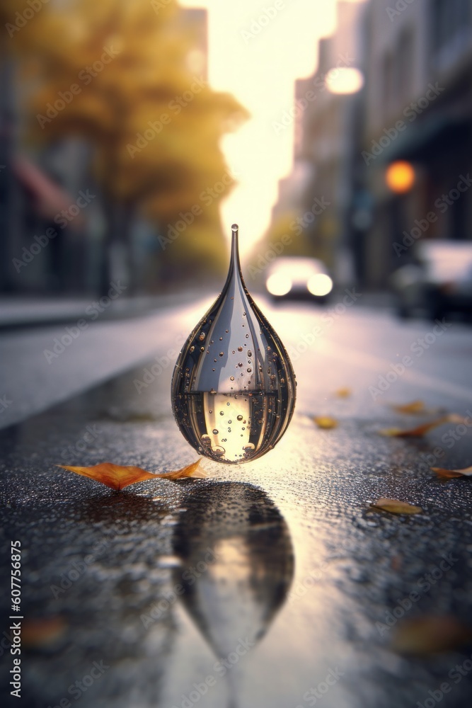 Aufkleber a tear shaped object sitting on the side of a road. generative ai image.