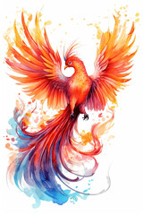 Fototapeta premium Phoenix watercolor clipart cute isolated on white background