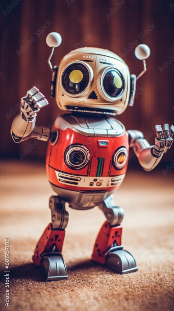 Aufkleber a toy robot is standing on the floor. generative ai image.