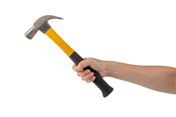 Hand with hammer on transparent background.