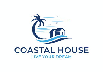 Beach house coastal logo illustration design