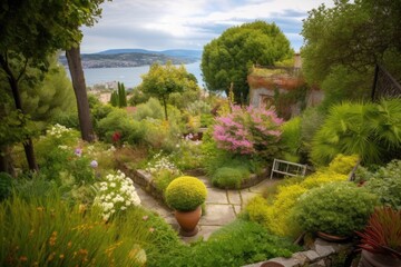 Obraz premium magical garden, filled with hidden treasures and breathtaking views, created with generative ai