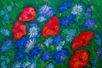 oil painting with wild flowers, floral still life