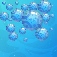 Abstract Background Big And Small Balls Or Bubbles At Sky Space Planets With Stars And Fog Blue  Vector Design