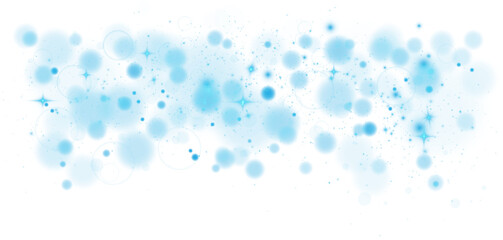 Blue shining bokeh lights with glowing particles on transparent background. PNG.