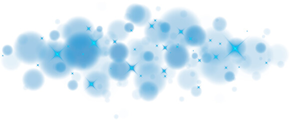 Blue shining bokeh lights with glowing particles on transparent background. PNG.