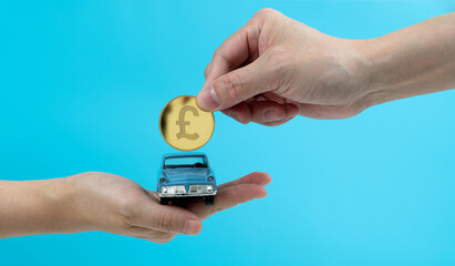 Money change car on blue background