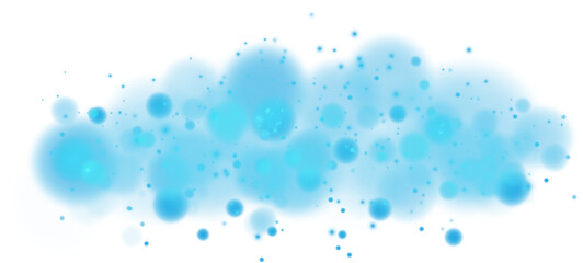 Blue shining bokeh lights with glowing particles on transparent background. PNG.