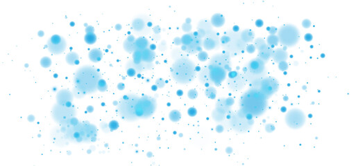Blue shining bokeh lights with glowing particles on transparent background. PNG.