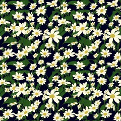 Seamless floral pattern with daisy flowers, tileable, Generative AI