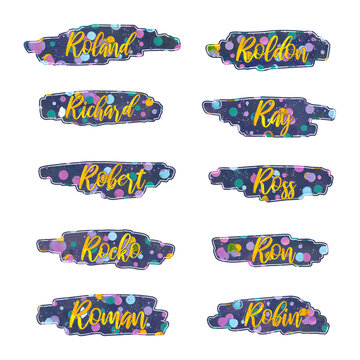 boy names that start with letter R, Roland, Roldon, Richard, Ray, Rocko, Ron, Roman, Robin, printable stickers, gift tags, labels, png file