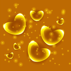 hearts golden with glitter transparent glass vector love