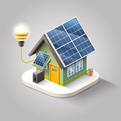 Smart home with solar panels. 3d vector illustration