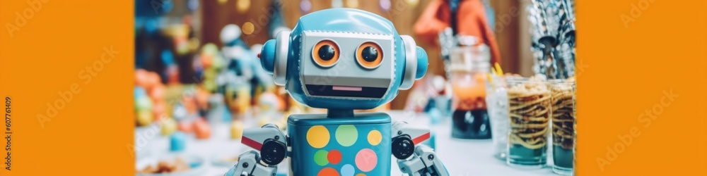 Aufkleber a toy robot standing in front of a bunch of other toys. generative ai image.