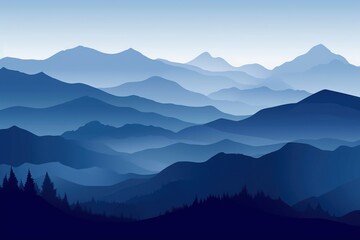 Fototapeta na wymiar silhouette of mountains in the fog in the morning in blue shades. generative ai,