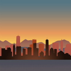 vector landscape metropolitan silhouette city and mountains new york background