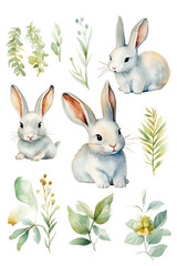 Obraz premium Rabbit watercolor clipart cute isolated on white background