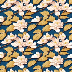 Fototapeta na wymiar Seamless floral pattern with magnolia flowers, tileable, Generative AI