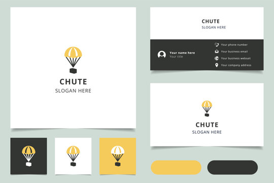 Chute logo design with editable slogan. Branding book and business card template.