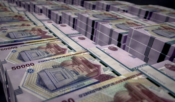 Uzbekistan Sum money banknotes pack 3d illustration